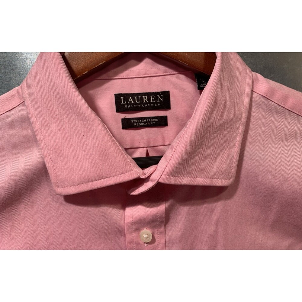 LAUREN RALPH LAUREN Regular Fit Stretch Button Down XL 17 1/2 32-33 Pink Stripe
